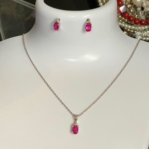 Ruby Sterling Silver Necklace and Earrings